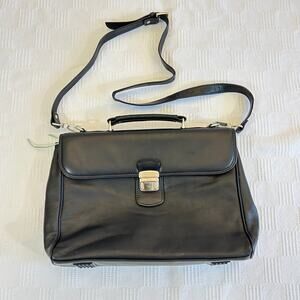 Gianni Conti Leather Briefcase Laptop Bag 15" x 11" x 3" Made In Italy Black